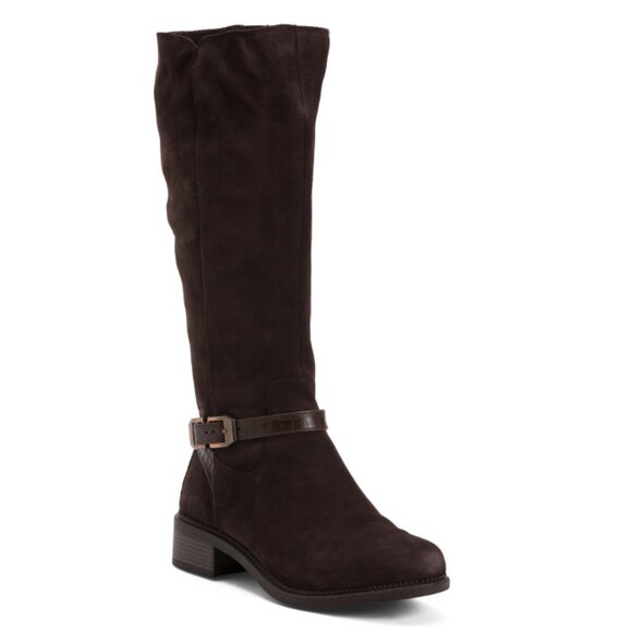 CLARKS Dark Brown Suede Wide Width Maye Aster Comfort Boots - Picture 1 of 2